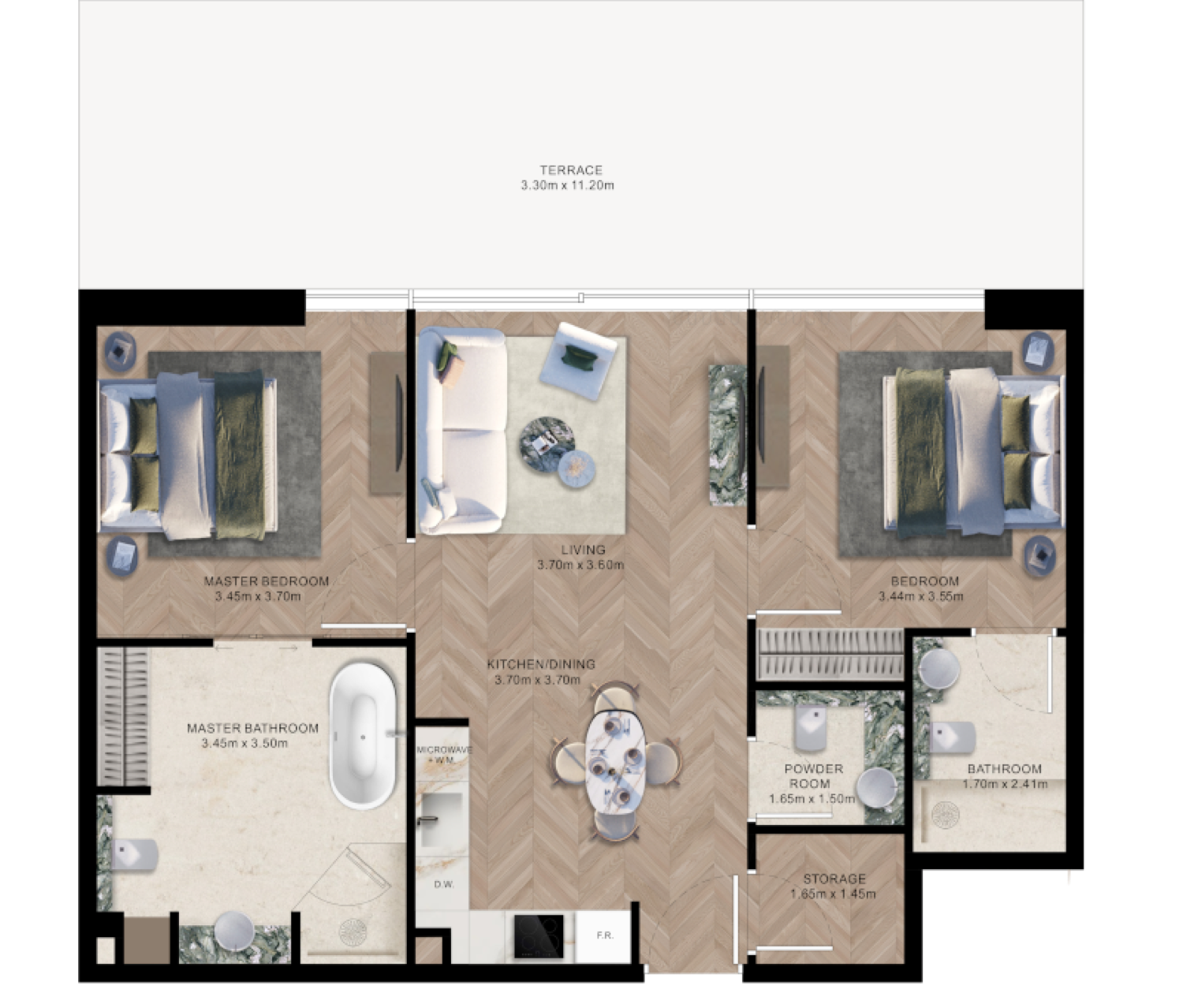 Elle Residences 2 Bedroom Type A2 floor plan