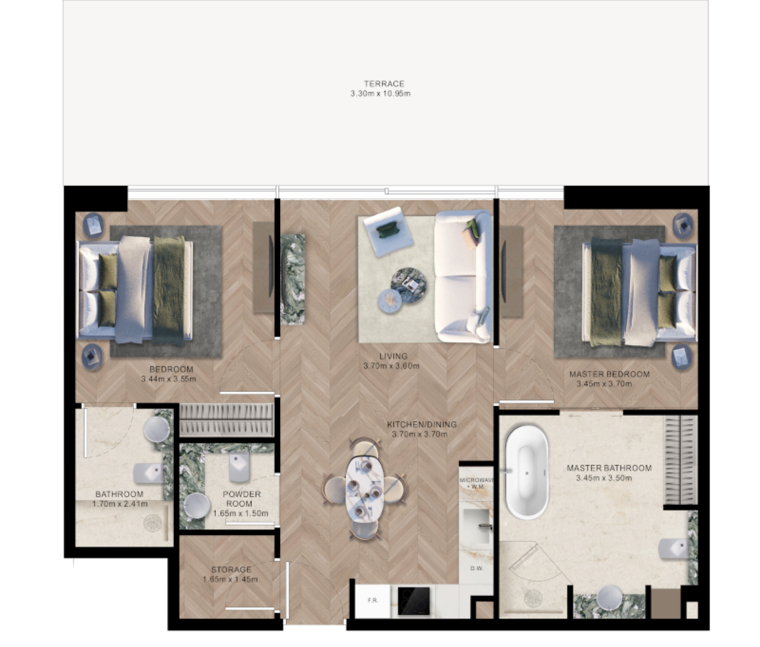 Elle Residences 2 Bedroom Type A3 floor plan