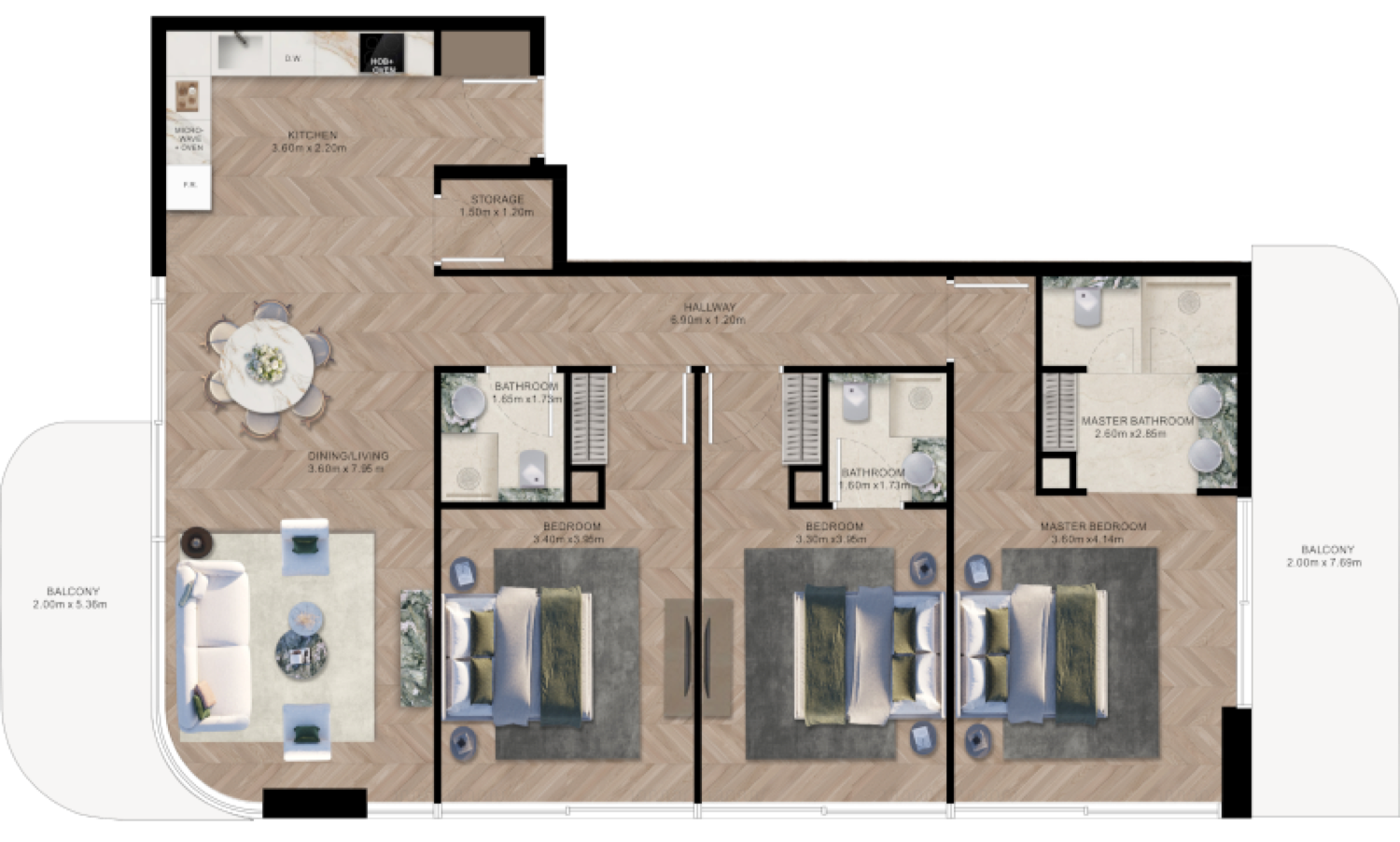 Elle Residences 3 Bedroom Type B1 floor plan