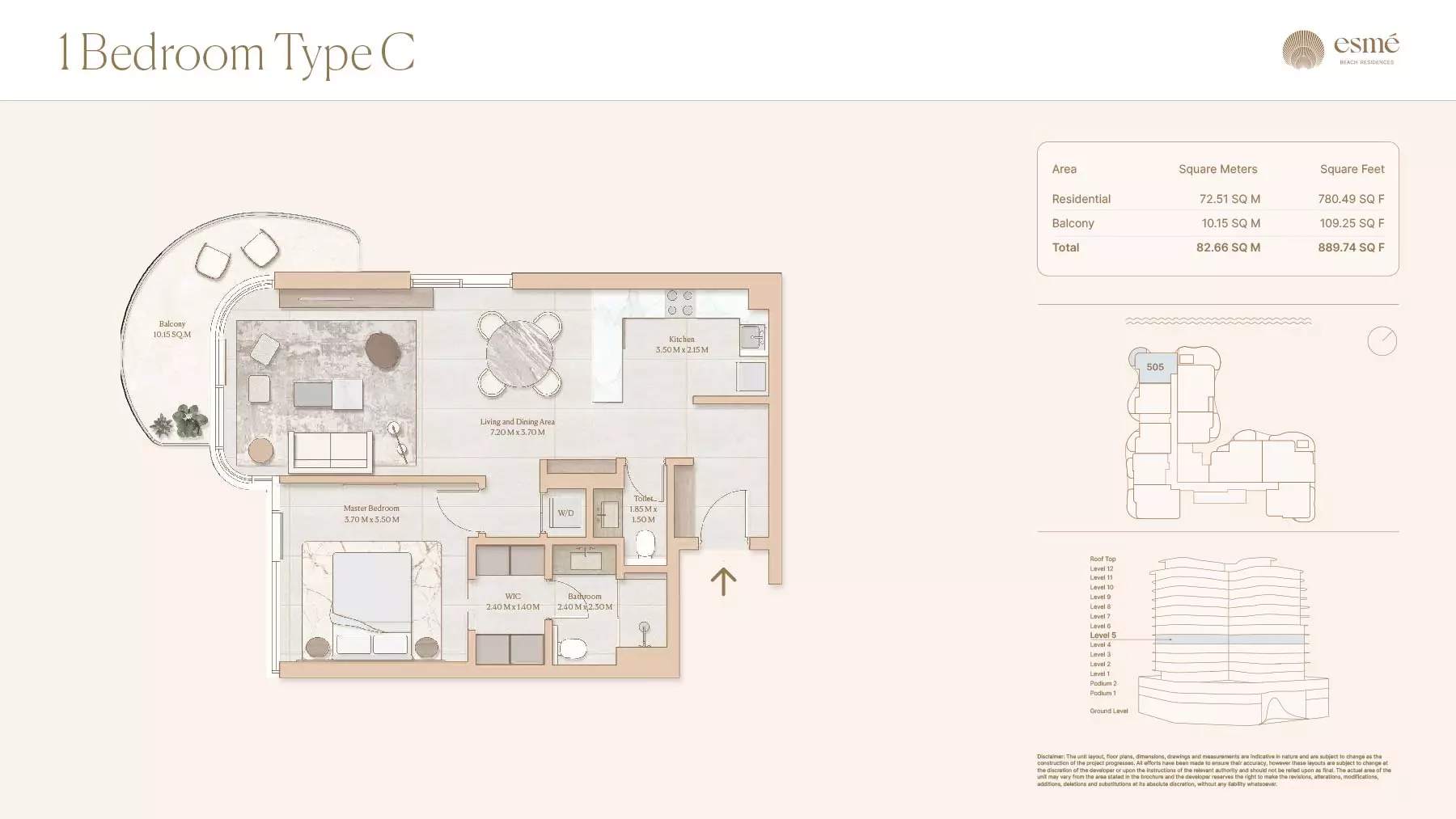 Esme Beach Residences 1 BR floor plan