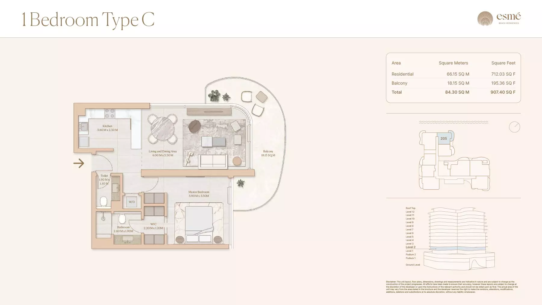 Esme Beach Residences 1 BR floor plan