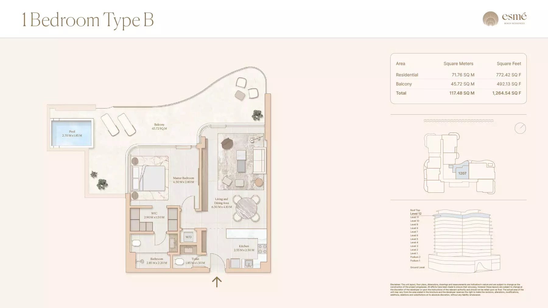Esme Beach Residences 1 BR floor plan