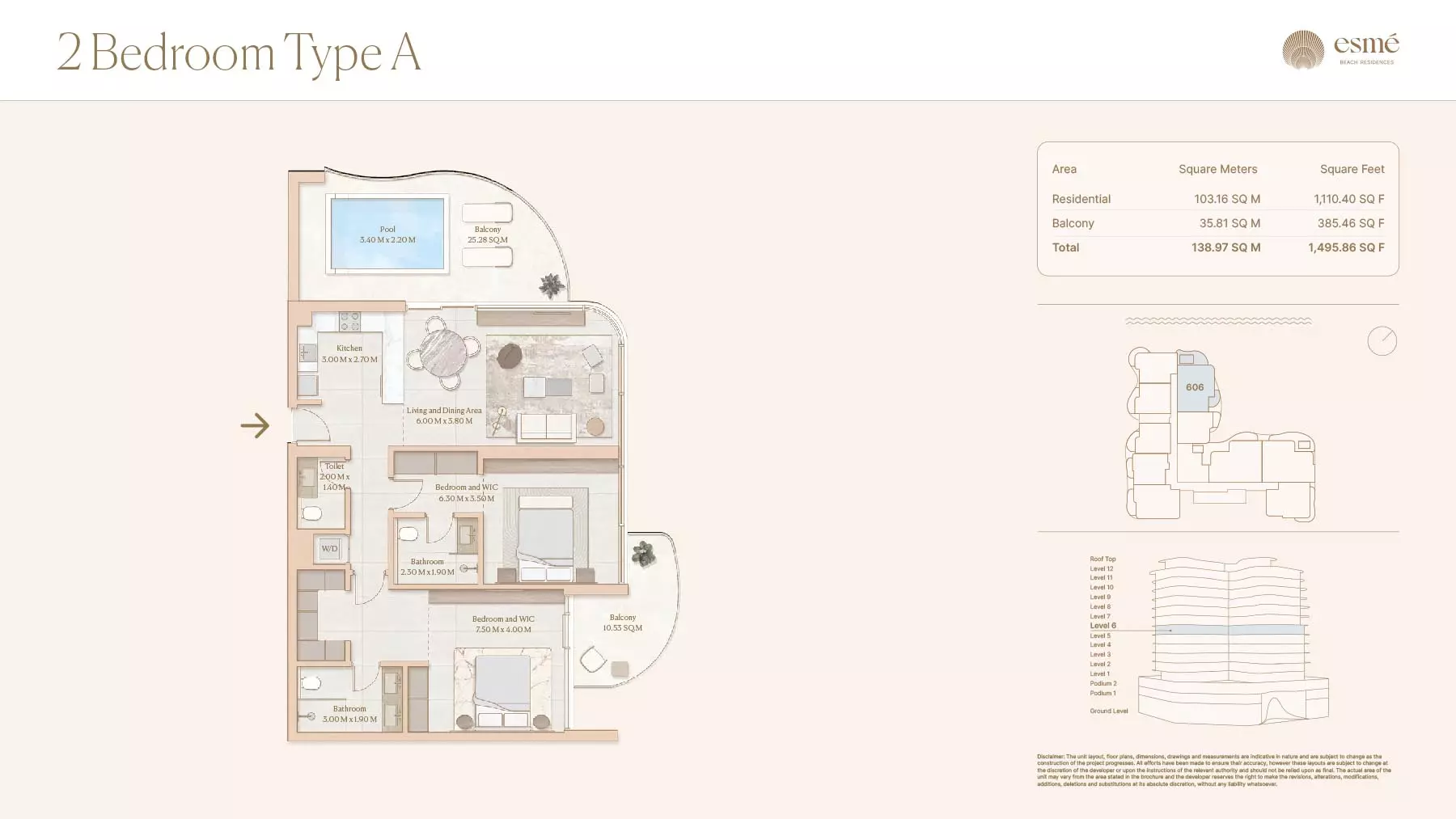 Esme Beach Residences 2 BR floor plan
