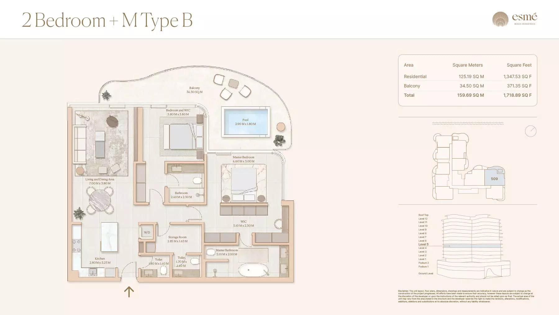 Esme Beach Residences 2 BR floor plan