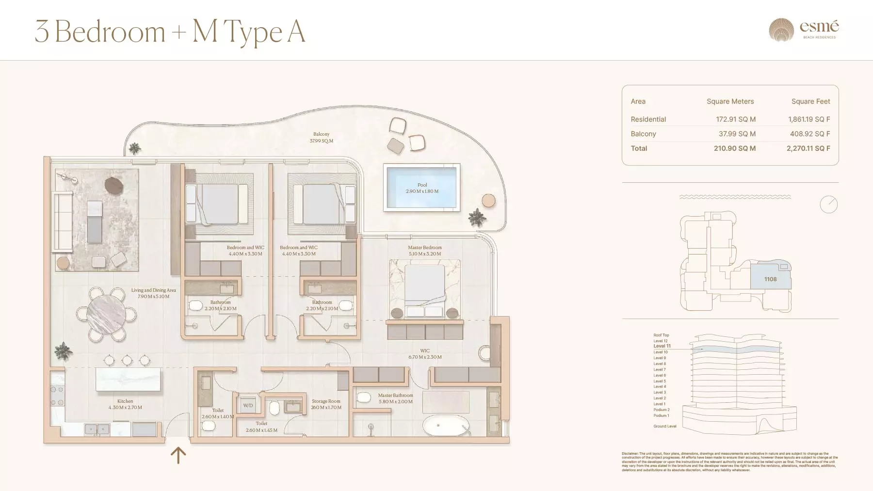Esme Beach Residences 3 BR floor plan