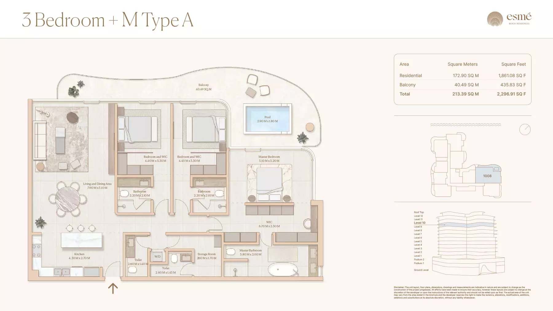 Esme Beach Residences 3 BR floor plan