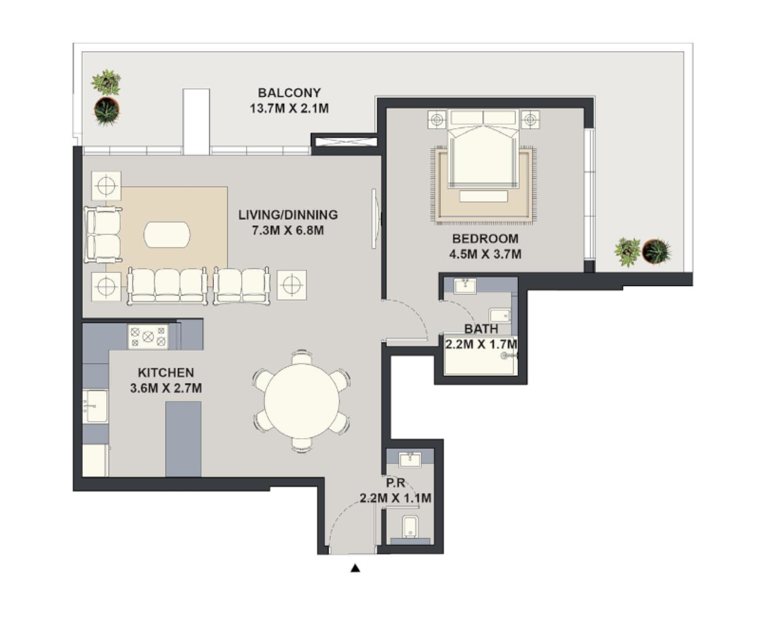 Exotica 1 Bedroom Type 1 floor plan