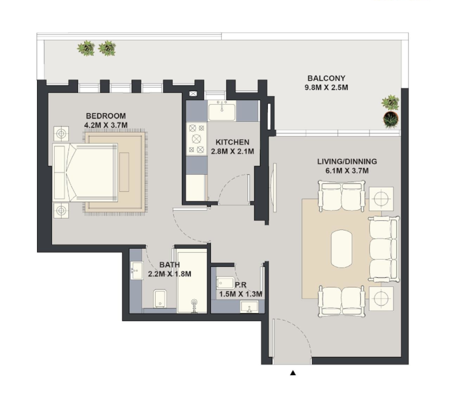 Exotica 1 Bedroom Type 2 floor plan