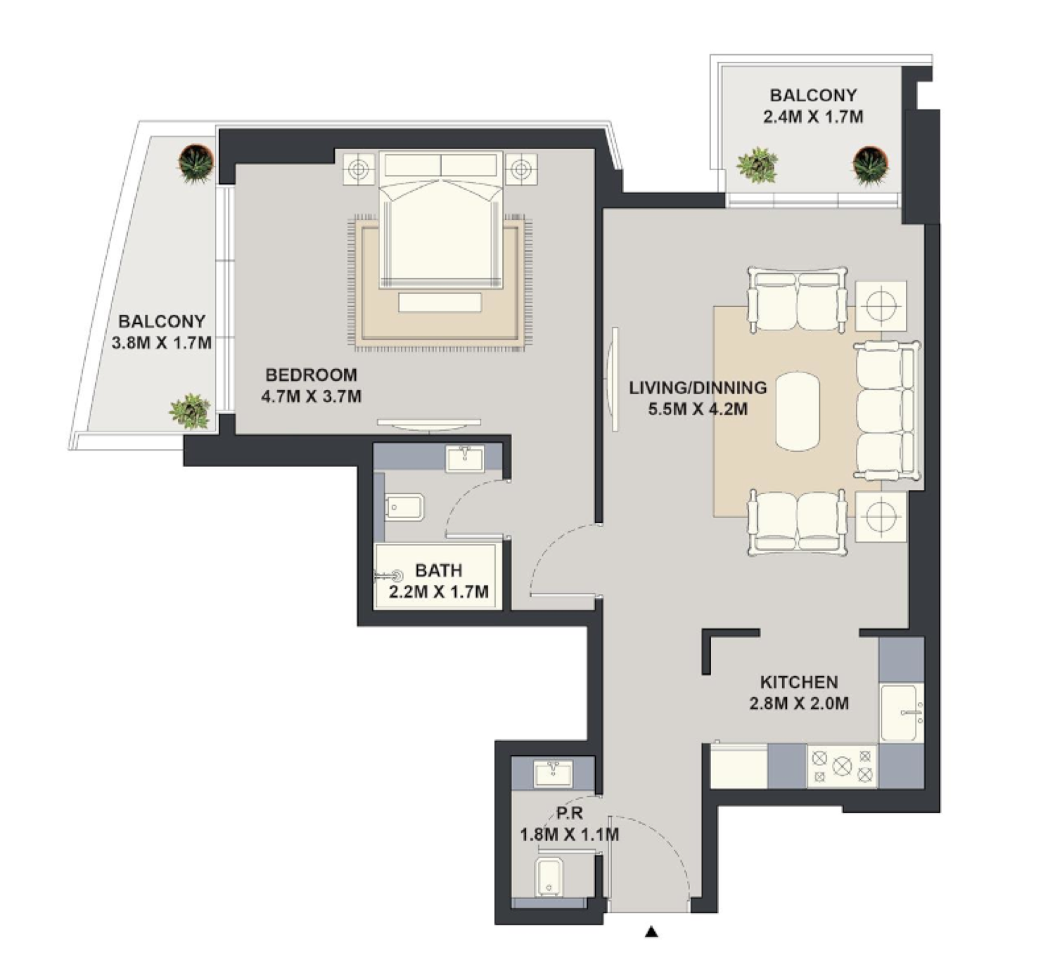 Exotica 1 Bedroom Type 5 floor plan