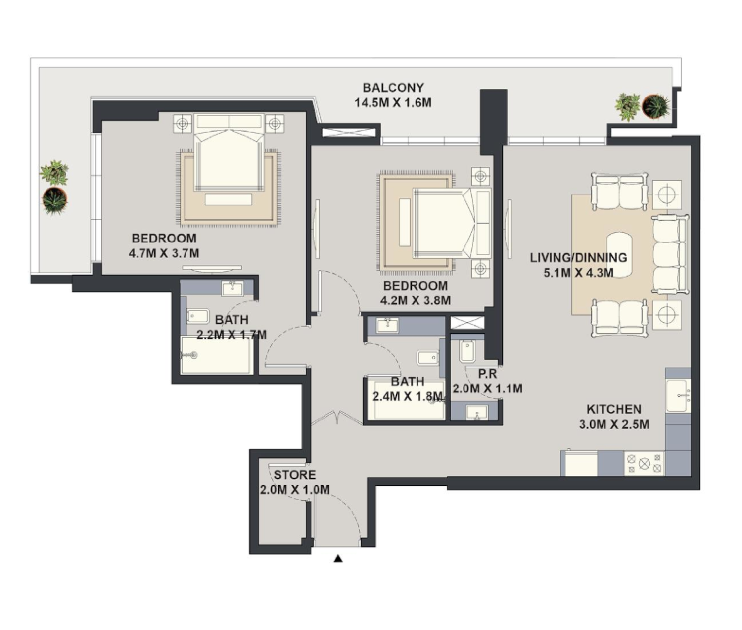 Exotica 2 Bedroom Type 1 floor plan