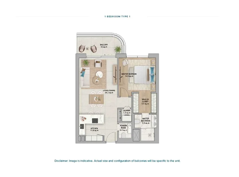 Fahid Beach Residences 1 Bedroom Type 1 floor plan