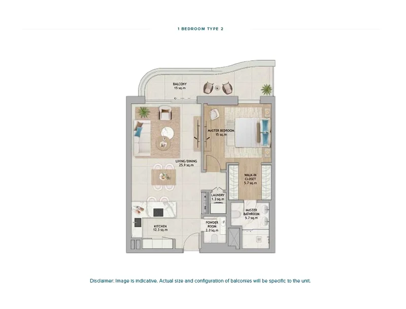 Fahid Beach Residences 1 Bedroom Type 2 floor plan