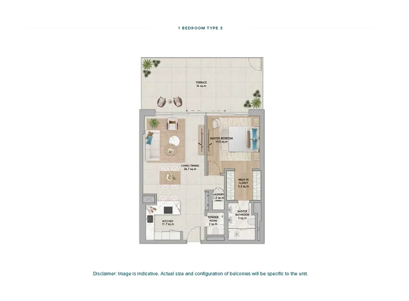 Fahid Beach Residences 1 Bedroom Type 3 floor plan