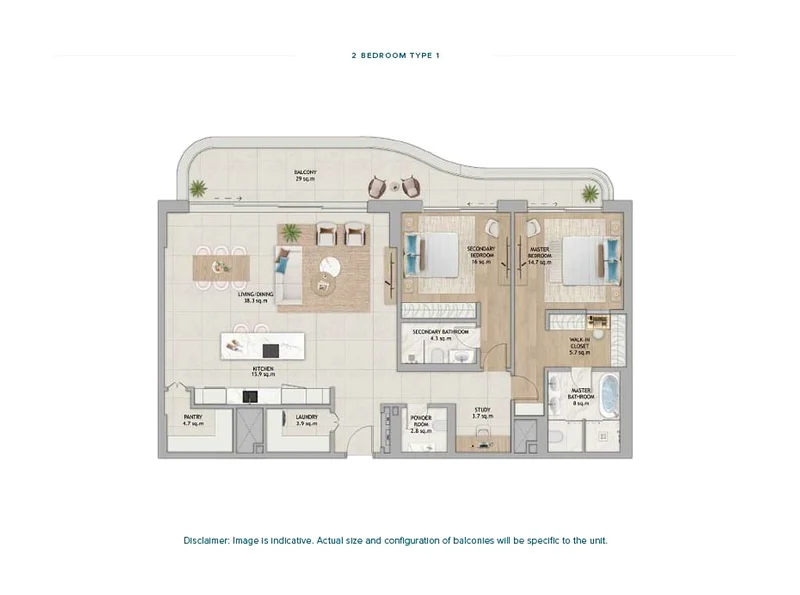 Fahid Beach Residences 2 Bedroom Type 1 floor plan