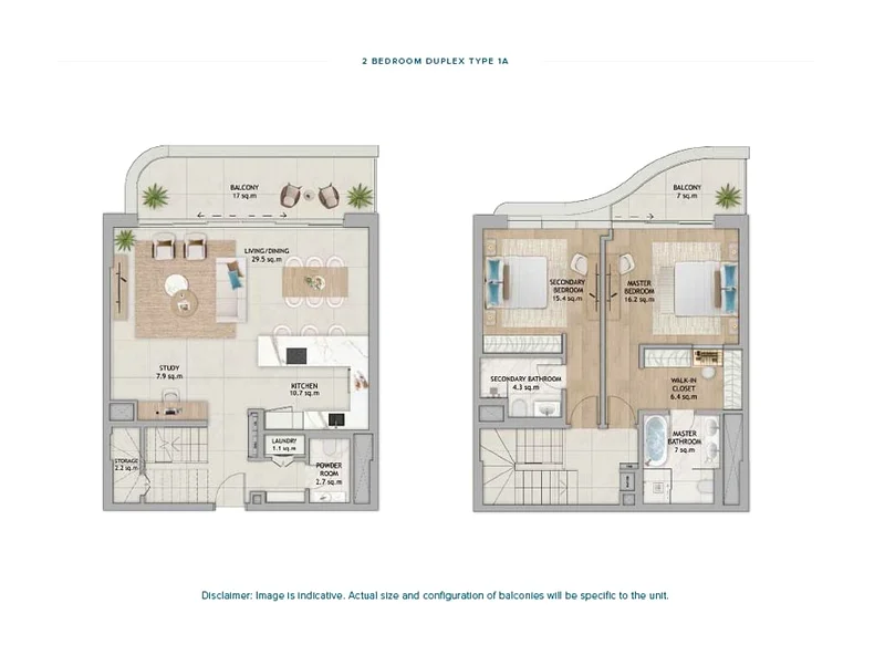Fahid Beach Residences 2 Bedroom Duplex Type 1 floor plan