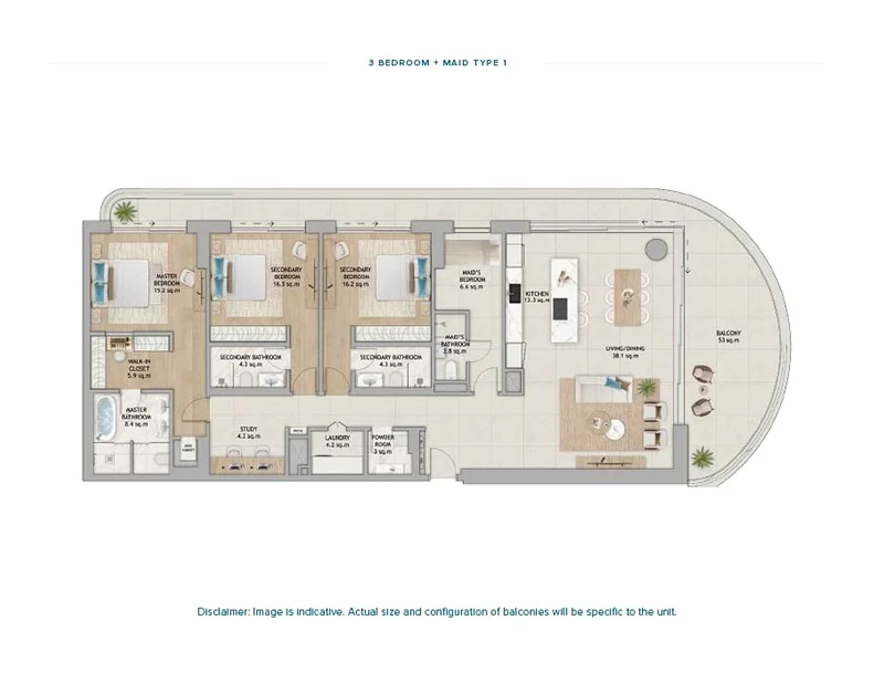 Fahid Beach Residences 3 Bedroom Type 1 floor plan