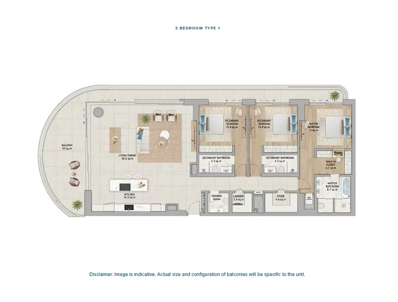 Fahid Beach Residences 3 Bedroom Duplex Type 1 floor plan