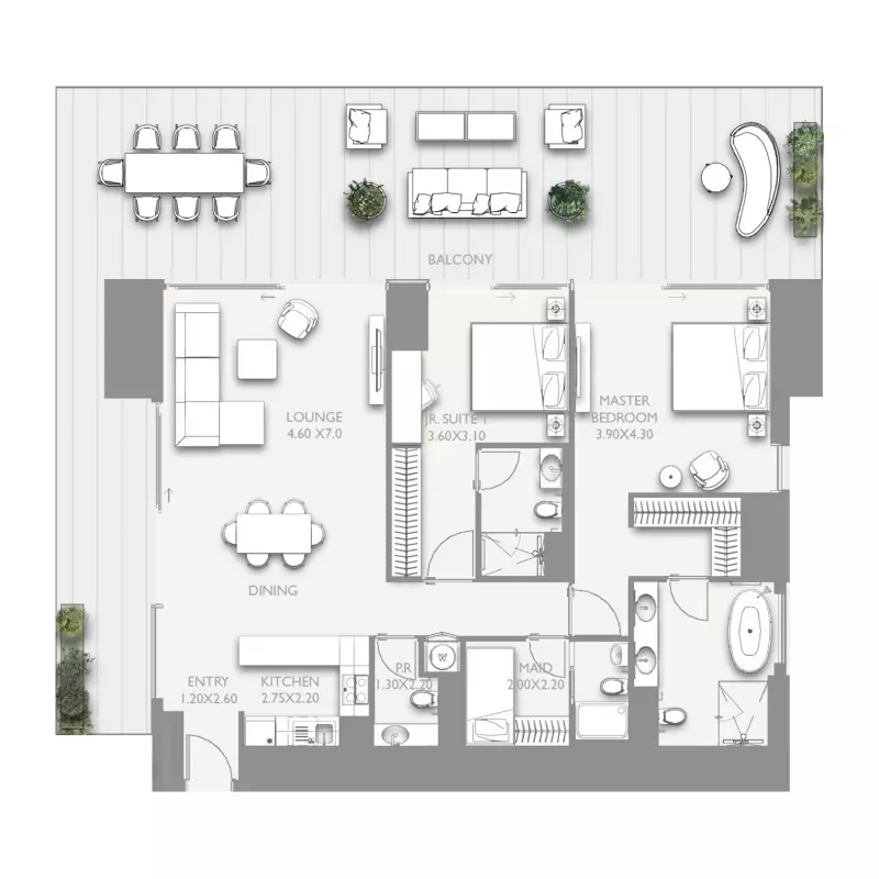 Fairmont Residences Solara Tower 2 BR floor plan