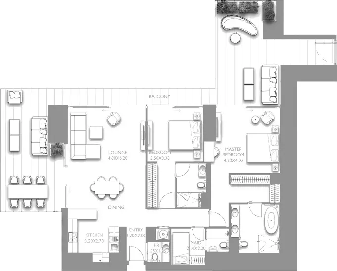 Fairmont Residences Solara Tower 2 BR floor plan