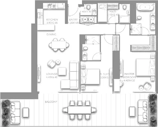 Fairmont Residences Solara Tower 2 BR floor plan