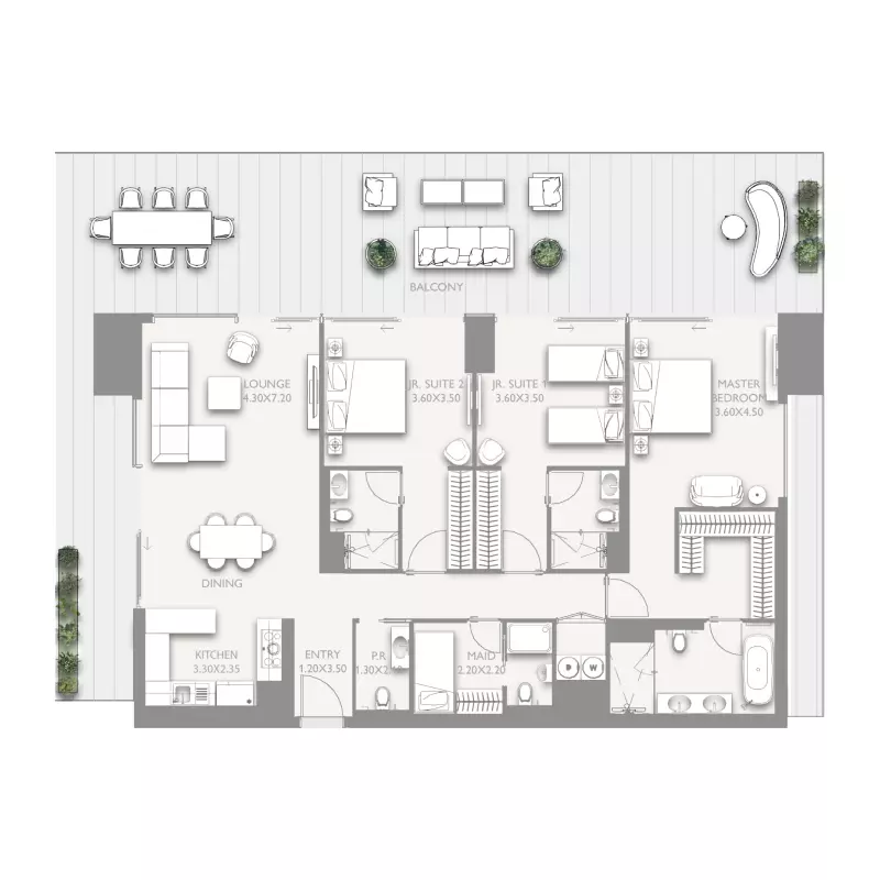 Fairmont Residences Solara Tower 3 BR floor plan