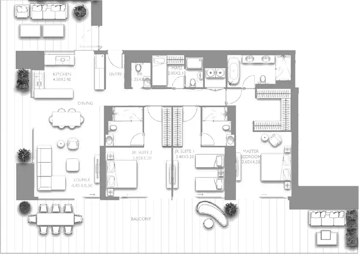 Fairmont Residences Solara Tower 3 BR floor plan