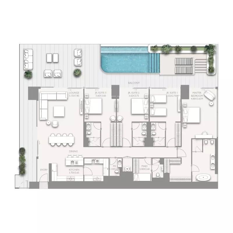 Fairmont Residences Solara Tower 4 BR floor plan