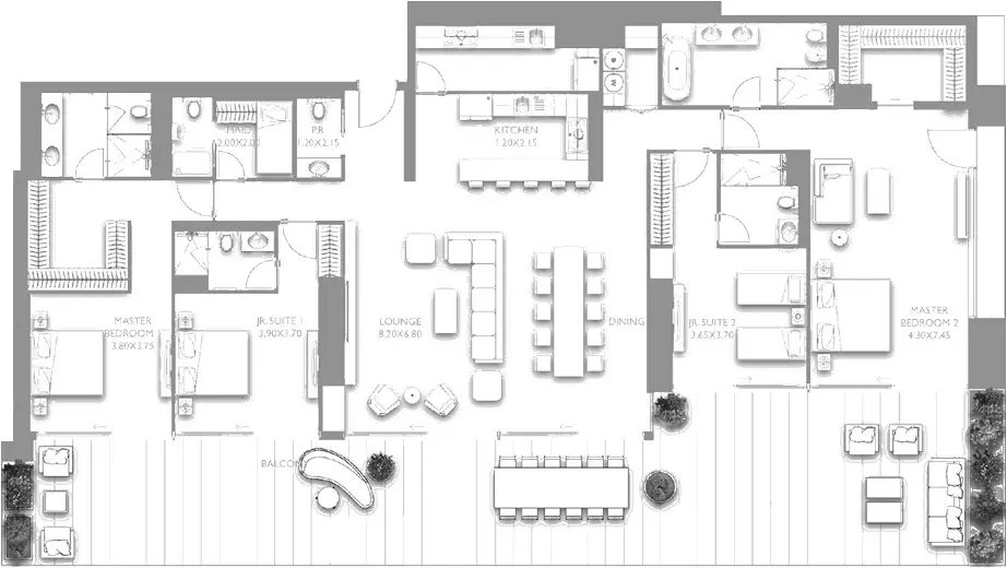Fairmont Residences Solara Tower 4 BR floor plan