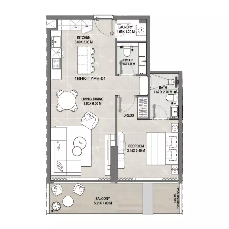 Firoza 1 BR floor plan
