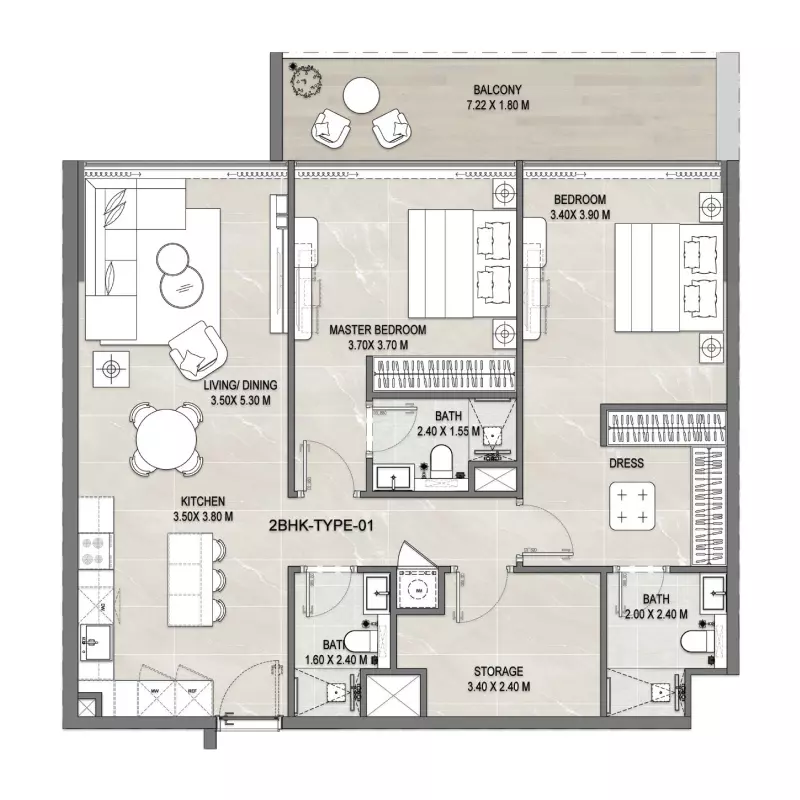 Firoza 2 BR floor plan