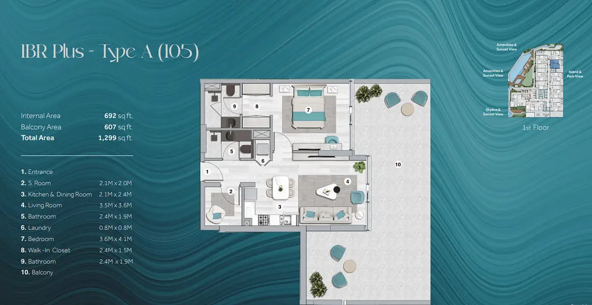Flora Bay 1 BR floor plan