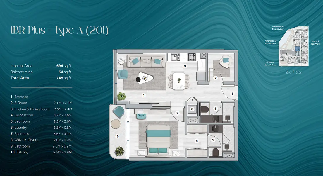 Flora Bay 1 BR floor plan