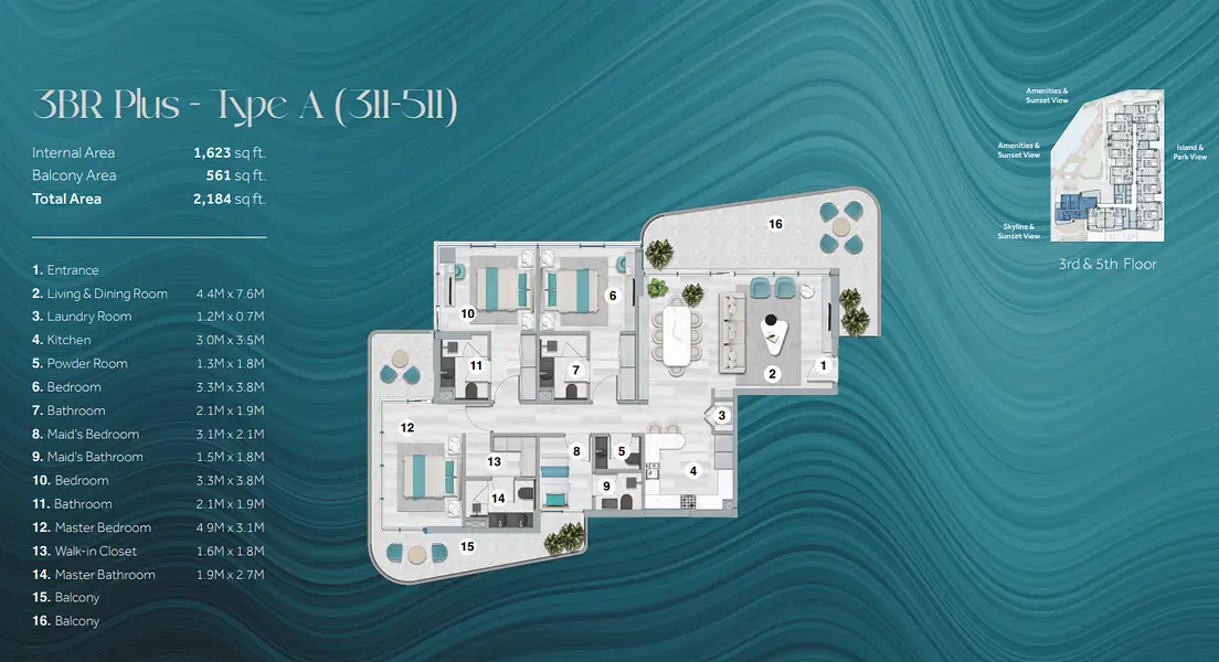 Flora Bay 3 BR floor plan
