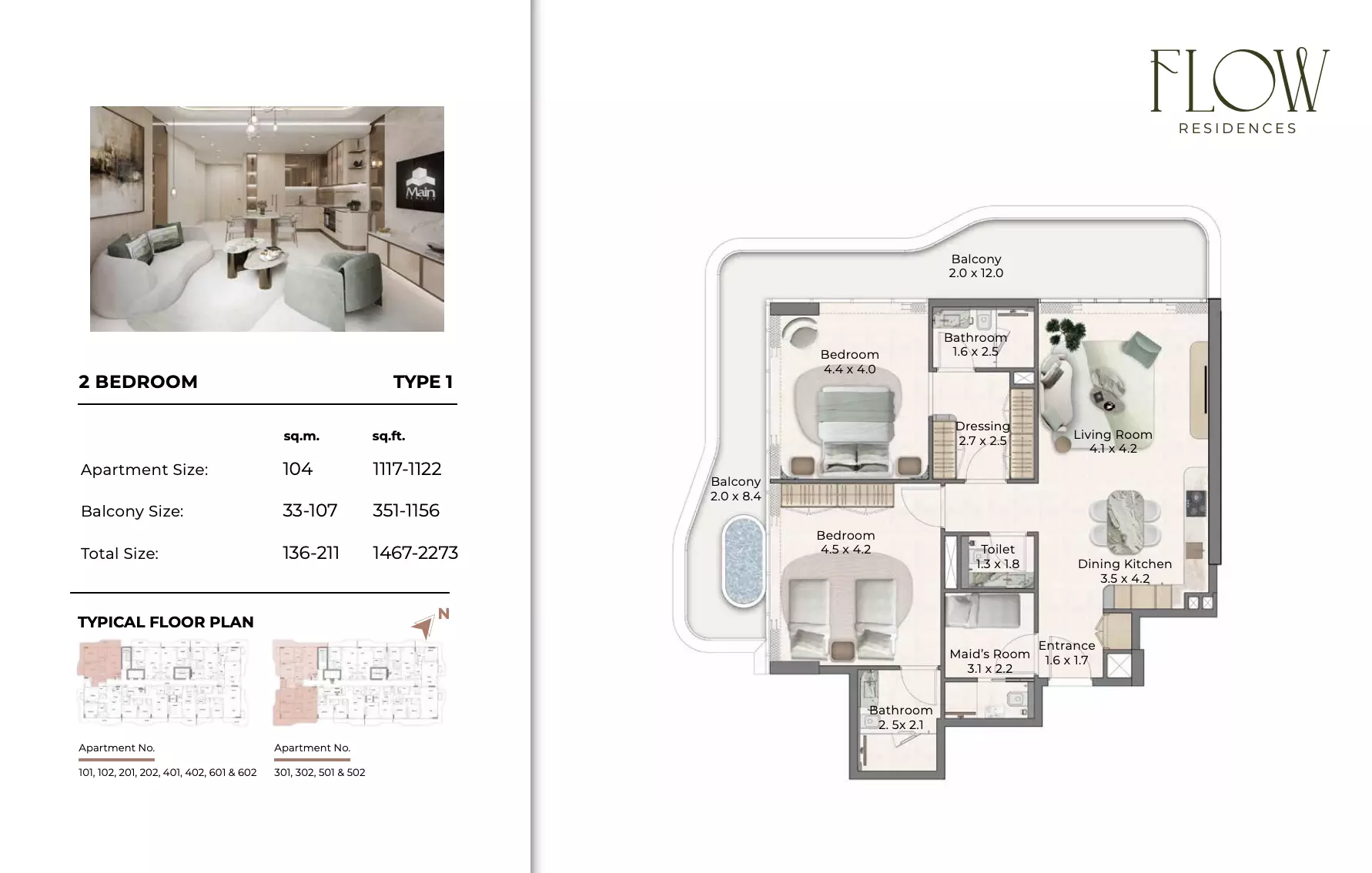 Flow Residences 2 BR floor plan
