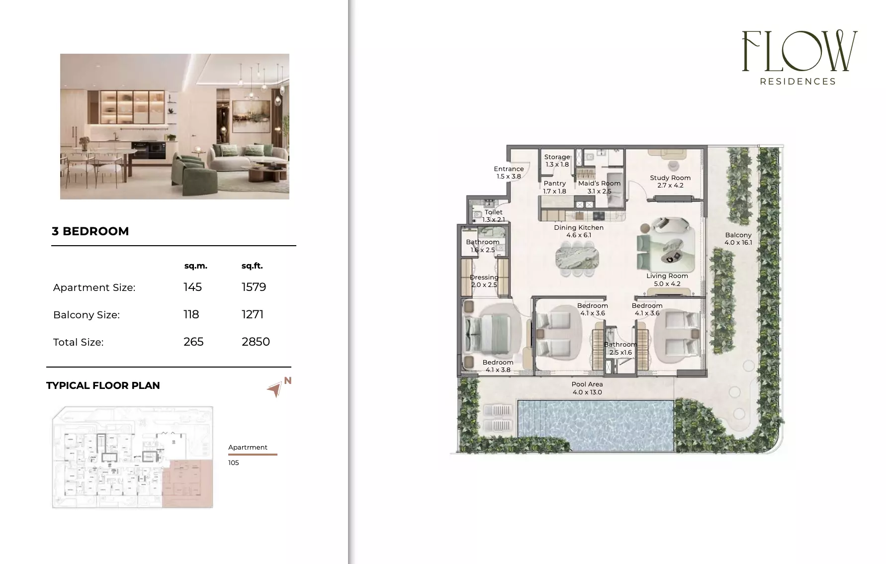 Flow Residences 3 BR floor plan