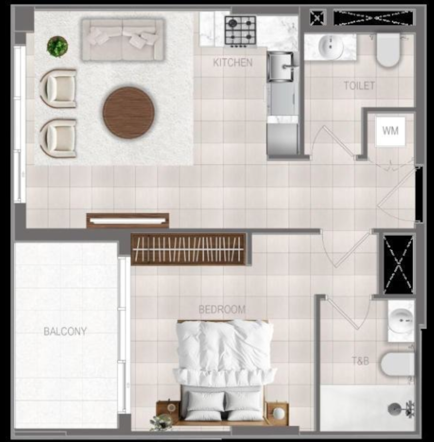 FLU1D One 1 Bedroom Type 1 floor plan