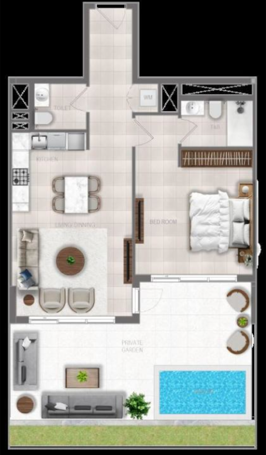 FLU1D One 1 Bedroom Type 2 floor plan