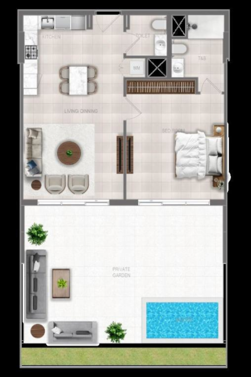 FLU1D One 1 Bedroom Type 3 floor plan