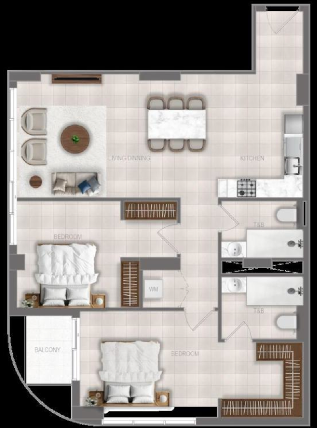 FLU1D One 2 Bedroom Type 1 floor plan
