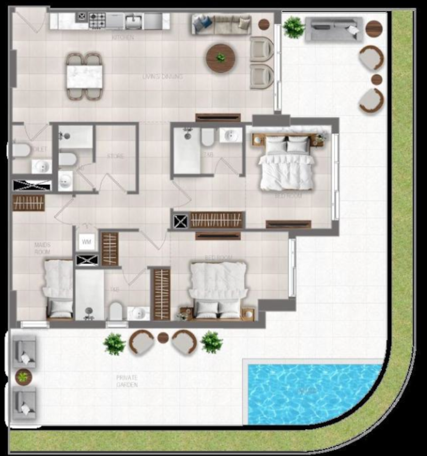 FLU1D One 2 Bedroom Plus 1 Type 1 floor plan