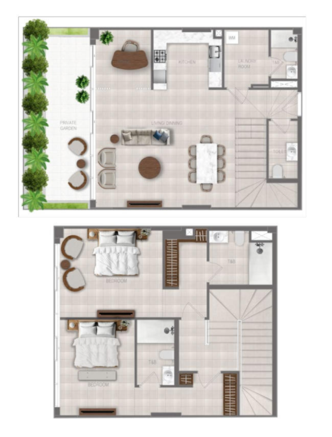FLU1D One 2 Bedroom Duplex Type 1 floor plan