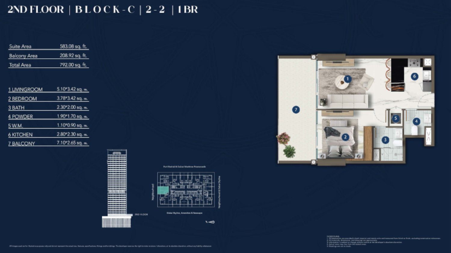 Franck Muller Yachting Residences 1 Bedroom Type 1  floor plan