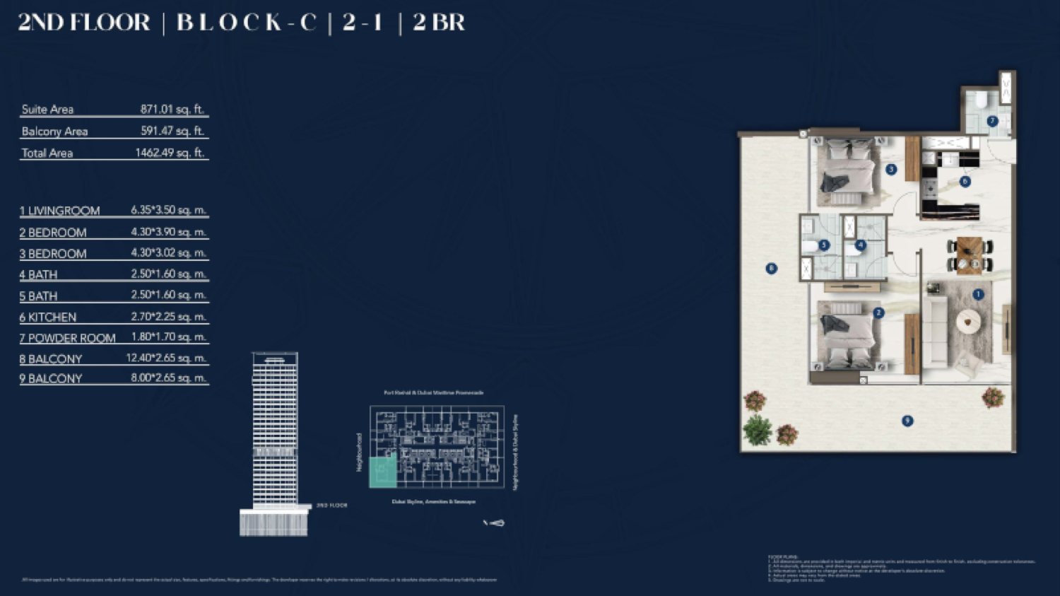 Franck Muller Yachting Residences 2 Bedroom Type 1 floor plan
