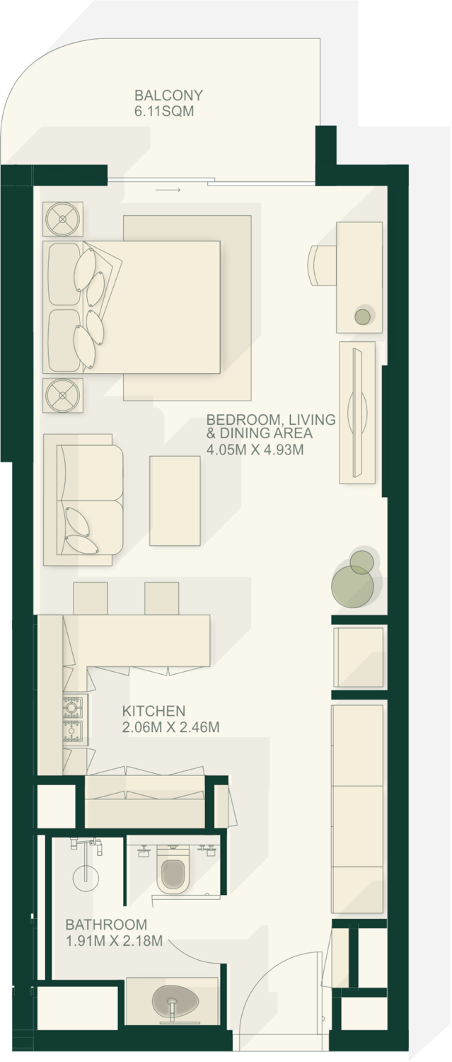 Gardenia Bay Studio Type 1 floor plan