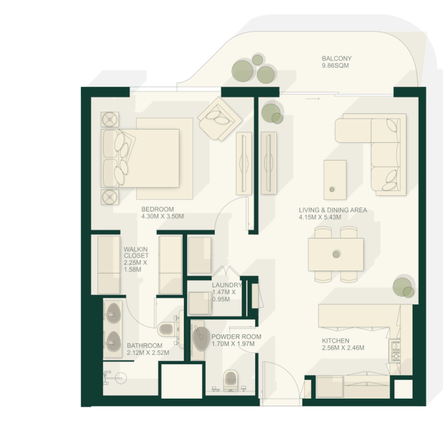 Gardenia Bay 1 Bedroom Type 1 floor plan