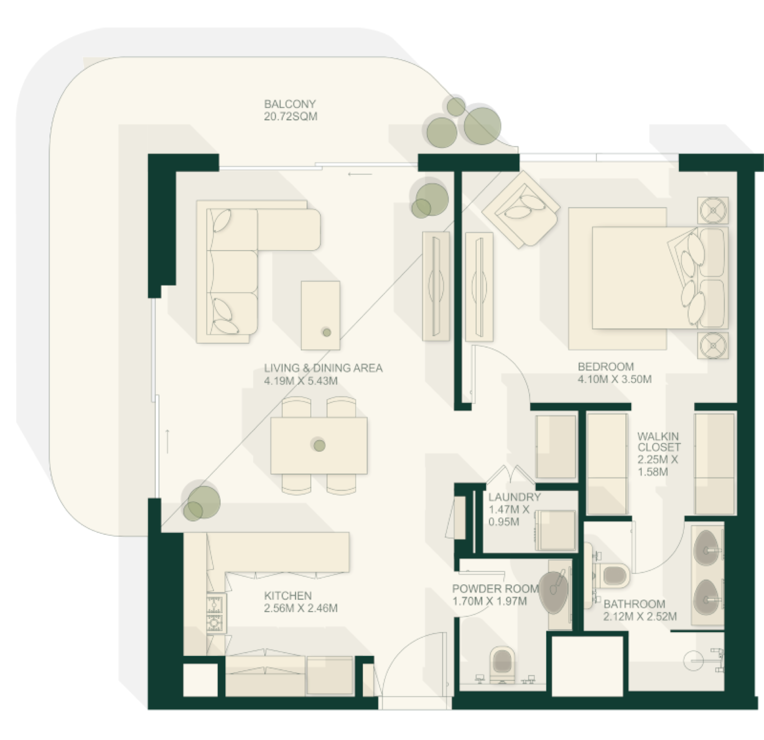 Gardenia Bay 1 Bedroom Type 2 floor plan