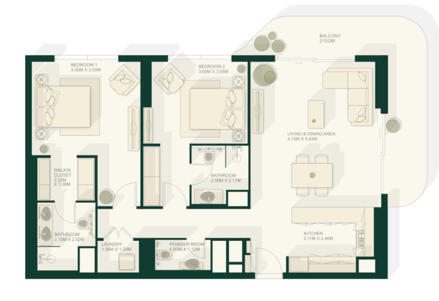Gardenia Bay 2 Bedroom Type 1 floor plan