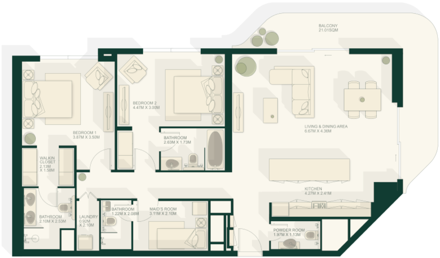 Gardenia Bay 2 Bedroom Type 3 floor plan
