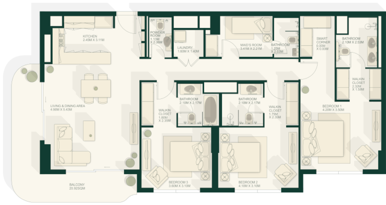 Gardenia Bay 3 Bedroom Type 1 floor plan