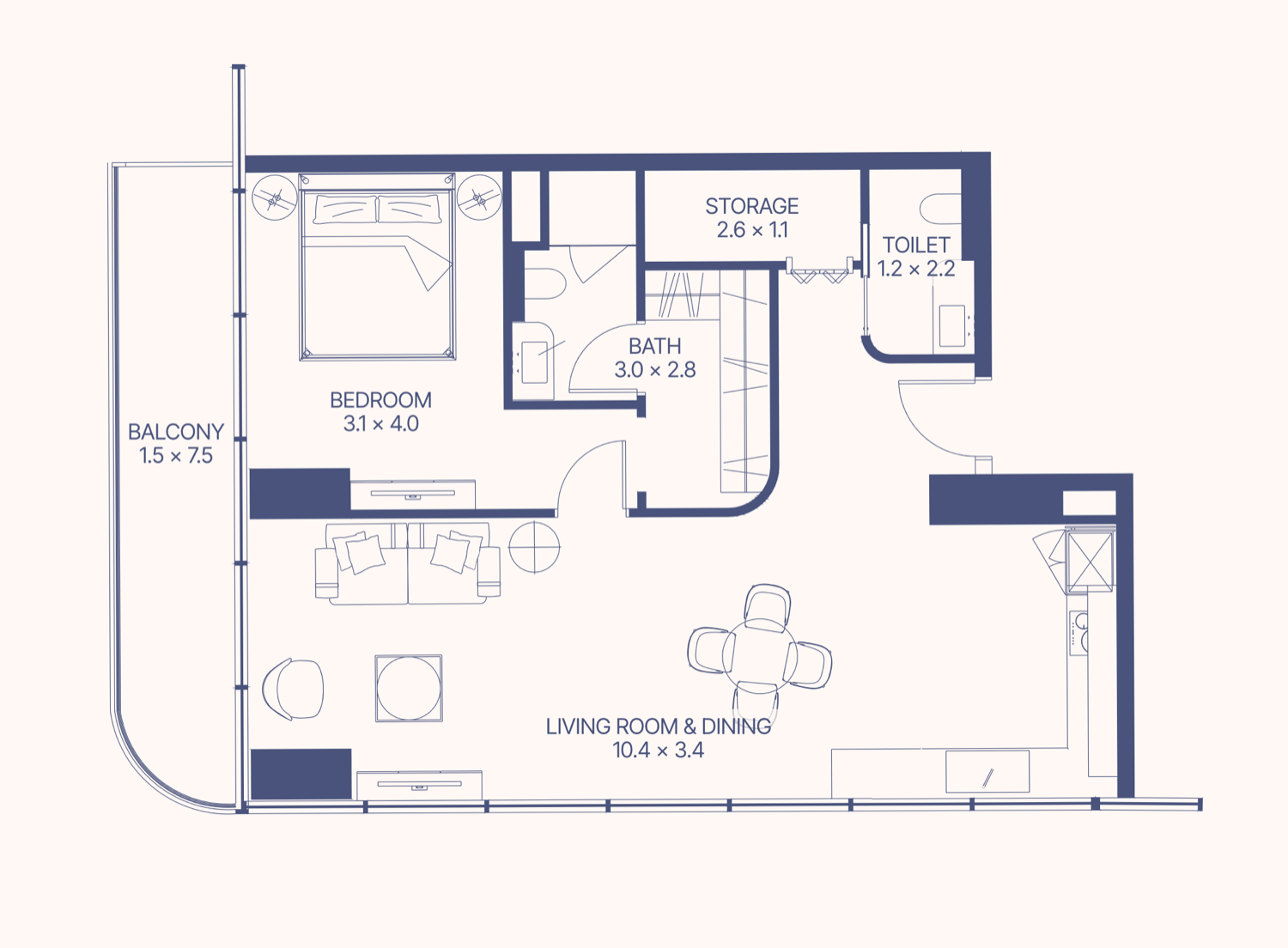 Gianfranco Ferre Residences 1 BR floor plan